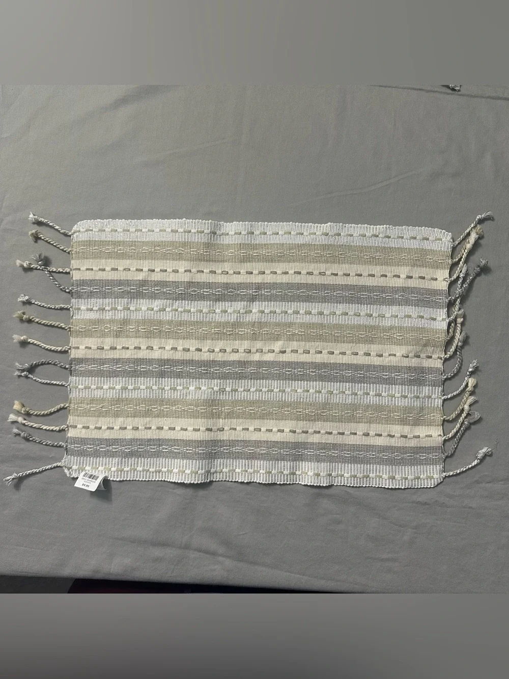 Pier 1 Imports Striped Woven Placemats Cotton Metallic Fringe Boho Cream Set 6